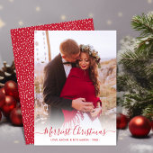 Merriest Christmas Red Script Een foto Kerstmis Feestdagenkaart