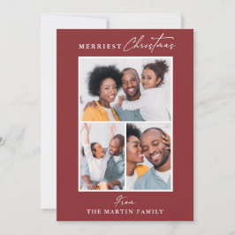 Merriest Christmas Red Three Fotocollage Feestdagenkaart