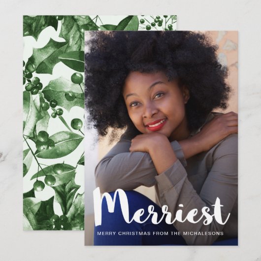 Merriest Christmas Rustic Green Botanical Feestdagenkaart (Voorkant / Achterkant)