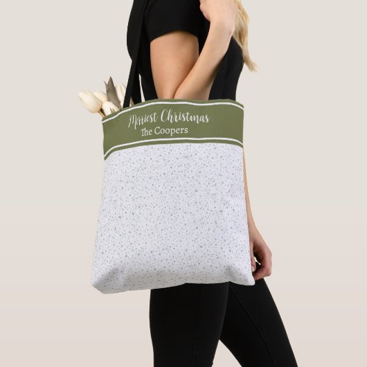 Merriest Christmas Snowfall Pattern White Holiday Tote Bag (Dichtbij)