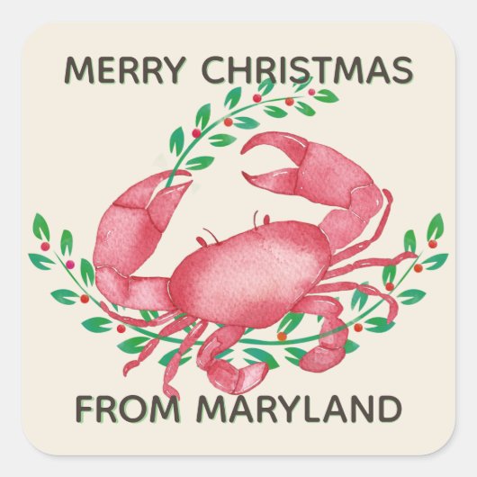 Merriest Christmas van Maryland Crab Vierkante Sticker (Voorkant)
