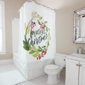 Merriest Christmas Waterverf Floral Douchegordijn (In situ)
