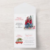 Merriest Christmas waterverf Vintage Car Holiday All In One Uitnodiging (Binnen)