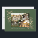 Merriest Christmas Wishes 4 Foto Botanische Bloeme Feestdagenkaart<br><div class="desc">Merriest Christmas Wishes 4 Photo Botanical Floral Holiday Kaart Christmas Kaart toont je favoriete foto op de voorkant met de tekst "Merriest Christmas Wishes" in de moderne gouden kalligrafie script typografie op een groene achtergrond en gepersonaliseerd met je familienaam hieronder. Op de keerzijde staat een elegant gouden botanisch patroon. Ideaal...</div>