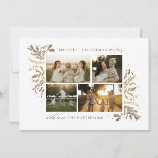 Merriest Christmas Wishes 4 Foto Botanische Bloeme Feestdagenkaart (Voorkant)
