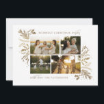 Merriest Christmas Wishes 4 Foto Botanische Bloeme Feestdagenkaart<br><div class="desc">Merriest Christmas Wishes 4 Photo Botanical Floral Holiday Kaart Christmas Kaart toont je favoriete foto op de voorkant met de tekst "Merriest Christmas Wishes" in de moderne gouden kalligrafie script typografie op een witte achtergrond en gepersonaliseerd met je familienaam hieronder. Op de keerzijde staat een elegant gouden botanisch patroon. Ideaal...</div>