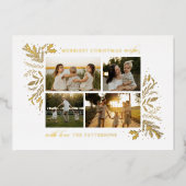 Merriest Christmas Wishes 4 Foto Botanische Bloeme Folie Feestdagenkaart (Voorkant)