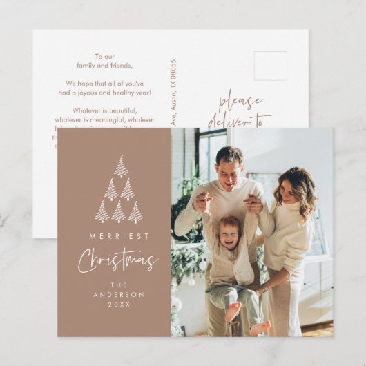 Merriest Christmas, Xmas Tree Family Foto Briefkaart (Voorkant / Achterkant)