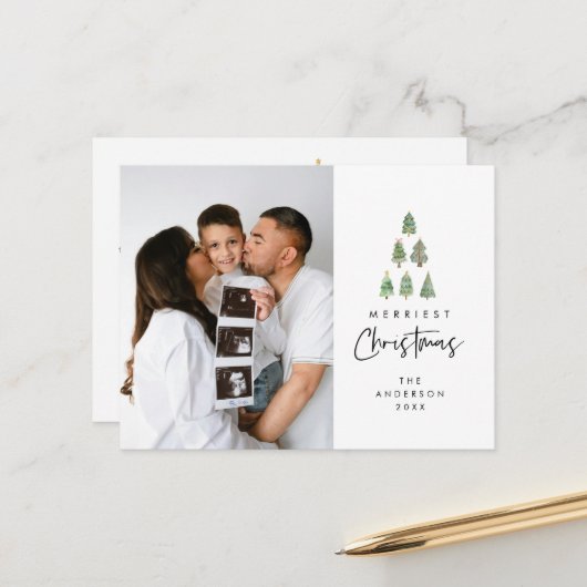 Merriest Christmas, Xmas Tree Family Foto Briefkaart (Voorkant / Achterkant in situ)