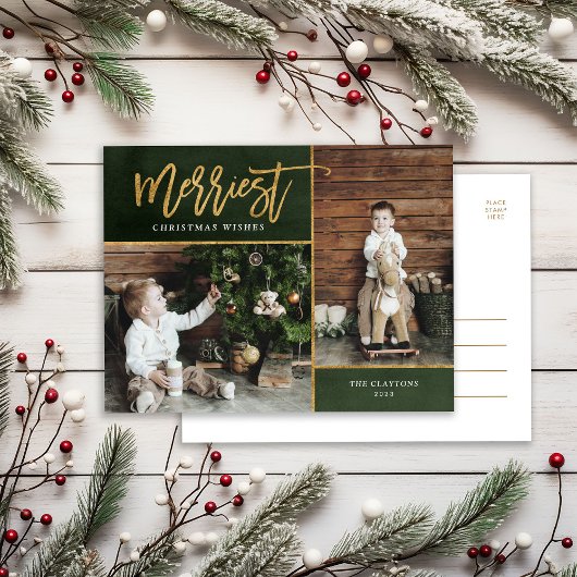 Merriest Faux Gold Foil 2 foto Feestdagenkaart