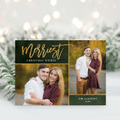 Merriest Faux Gold Foil 2 Foto Kerstmis Feestdagen Kaart