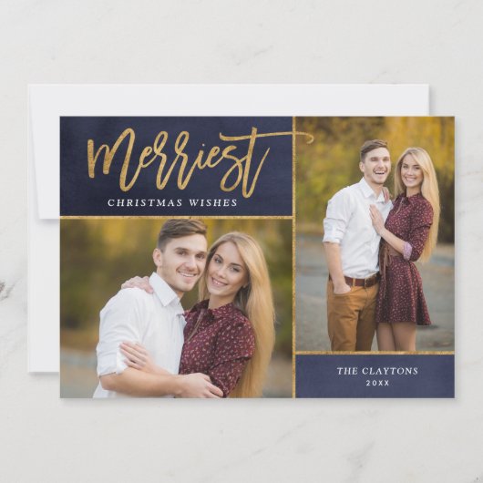 Merriest Faux Gold Foil 2 Foto Kerstmis Feestdagenkaart (Voorkant)