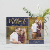 Merriest Faux Gold Foil 2 Foto Kerstmis Feestdagenkaart (Staand voorkant)