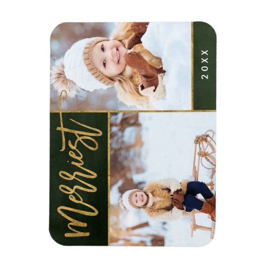 Merriest Faux Gold Foil 2 Foto Vakantie Magneet (Verticaal)