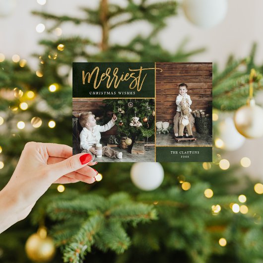 Merriest Faux Gold Foil 2 Photo Flat Feestdagenkaart