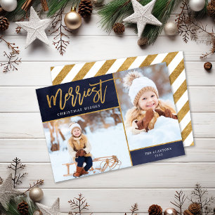 Merriest Faux Gold Foil 2 Photo Flat Feestdagenkaart