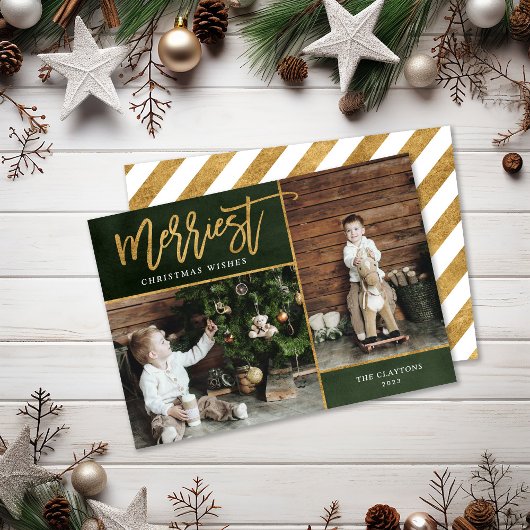 Merriest Faux Gold Foil 2 Photo Flat Feestdagenkaart
