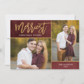 Merriest Faux Gold Foil 2 Photo Flat Feestdagenkaart (Voorkant)