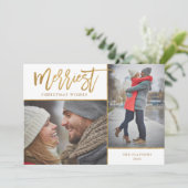Merriest Faux Gold Foil 2 Photo Flat Feestdagenkaart (Staand voorkant)