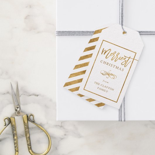Merriest Faux Gold Foil Gepersonaliseerde Kerstmis Cadeaulabel