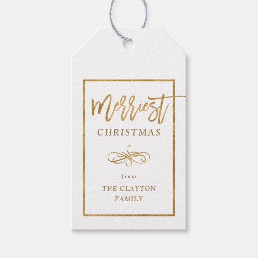 Merriest Faux Gold Foil Gepersonaliseerde Kerstmis Cadeaulabel (Voorkant)