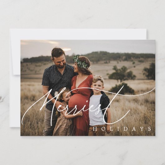 Merriest Feestdagen Modern Calligrafiescript Foto Feestdagenkaart (Voorkant)