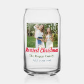 Merriest joyful kerstvakantie voeg familienaam toe blikvorm glas (Voorkant)