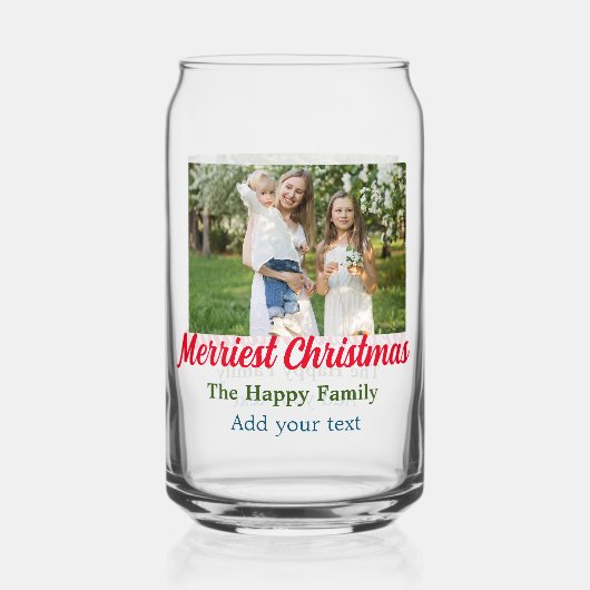 Merriest joyful kerstvakantie voeg familienaam toe blikvorm glas (Achterkant)