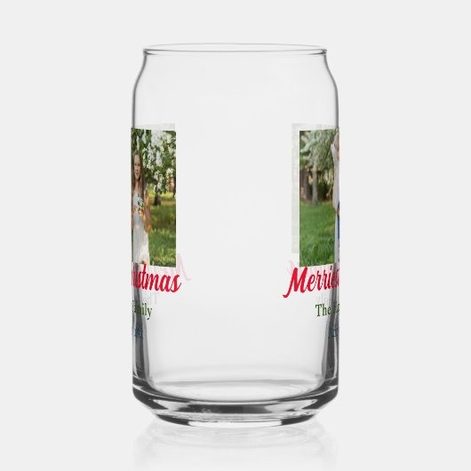 Merriest joyful kerstvakantie voeg familienaam toe blikvorm glas (Links)