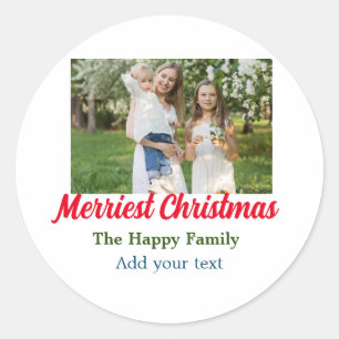 Merriest joyful kerstvakantie voeg familienaam toe ronde sticker
