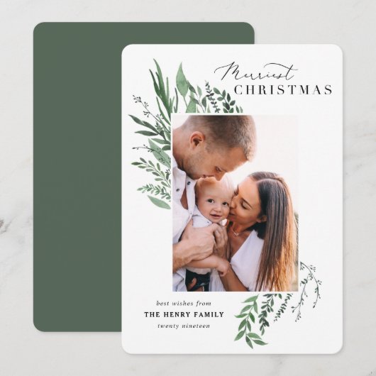Merriest kerst botanische foto kerstkaart kaart (Voorkant / Achterkant)