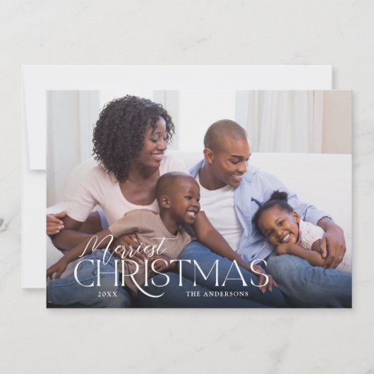 Merriest Kerst Elegant Script Foto Kerstmis Feestdagenkaart (Voorkant)