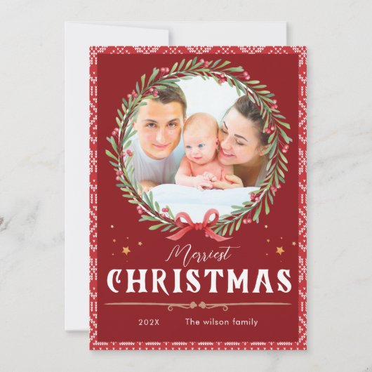 Merriest Kerst Elegant Script Foto Kerstmis Kaart (Voorkant)