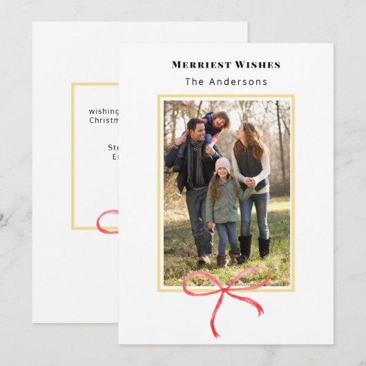 Merriest kerst rood boog foto feestdagenkaart (Voorkant / Achterkant)