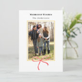 Merriest kerst rood boog foto feestdagenkaart (Staand voorkant)