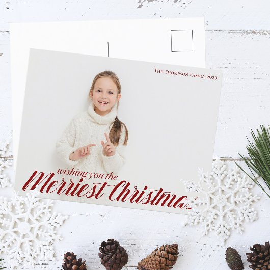 Merriest Kerstchic Red Script Overlay Foto Briefkaart