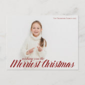 Merriest Kerstchic Red Script Overlay Foto Briefkaart (Voorkant)