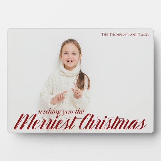 Merriest Kerstchic Red Script Overlay Foto Fotoplaat (voorkant)