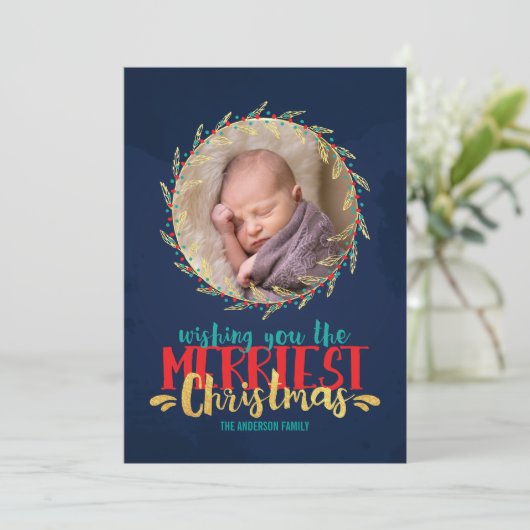 Merriest Kerstfeestdag foto Feestdagenkaart (Staand voorkant)