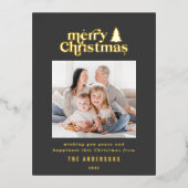 Merriest kerstfoto van typografie folie feestdagen briefkaart (Voorkant)