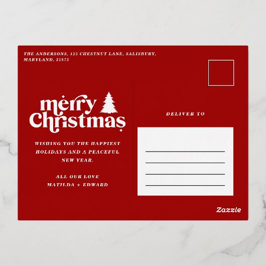 Merriest kerstfoto van typografie folie feestdagen briefkaart (Achterkant)