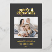 Merriest kerstfoto van typografie folie feestdagenkaart (Voorkant)