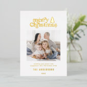 Merriest kerstfoto van typografie folie feestdagenkaart (Staand Voorkant)