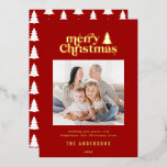 Merriest kerstfoto van typografie folie feestdagenkaart<br><div class="desc">Kantste kerstfoto-typografie-feestkaart. Met moderne handgetekende tekst en bomen.</div>