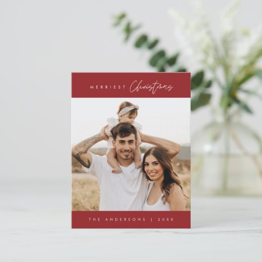 Merriest Kerstmis Familie Foto, Modern Gezellig Briefkaart (Staand voorkant)