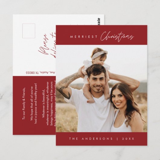 Merriest Kerstmis Familie Foto, Modern Gezellig Briefkaart (Voorkant / Achterkant)