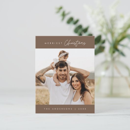 Merriest Kerstmis Familie Foto, Modern Gezellig Briefkaart (Staand voorkant)