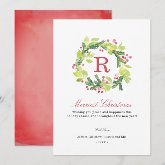 Merriest Kerstmis met Monogram Feestdagenkaart (Voorkant / Achterkant)