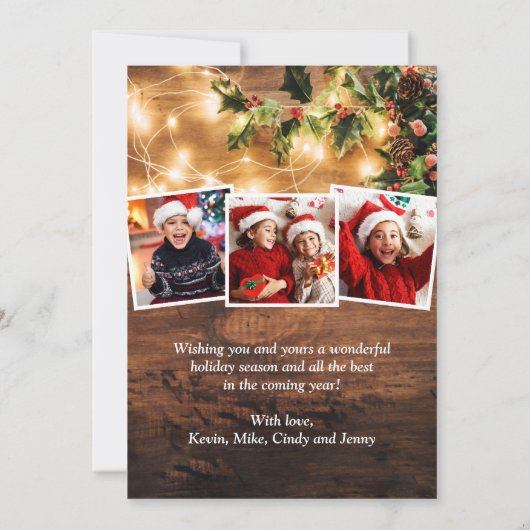 Merriest Kerstmis Rustic String Lights 4 Foto Feestdagenkaart (Achterkant)