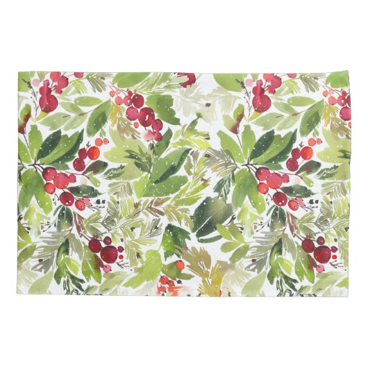 Merriest Kerstmis waterverf rode bessenbladeren Kussensloop (Achterkant)
